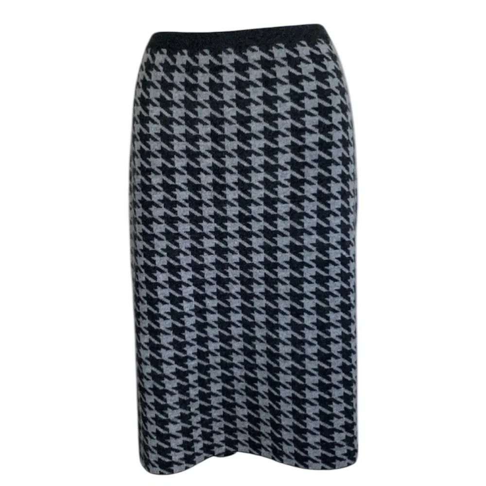 NEW! KIER + J Cashmere skirt grey/black houndstooth, pull-on. Size XL